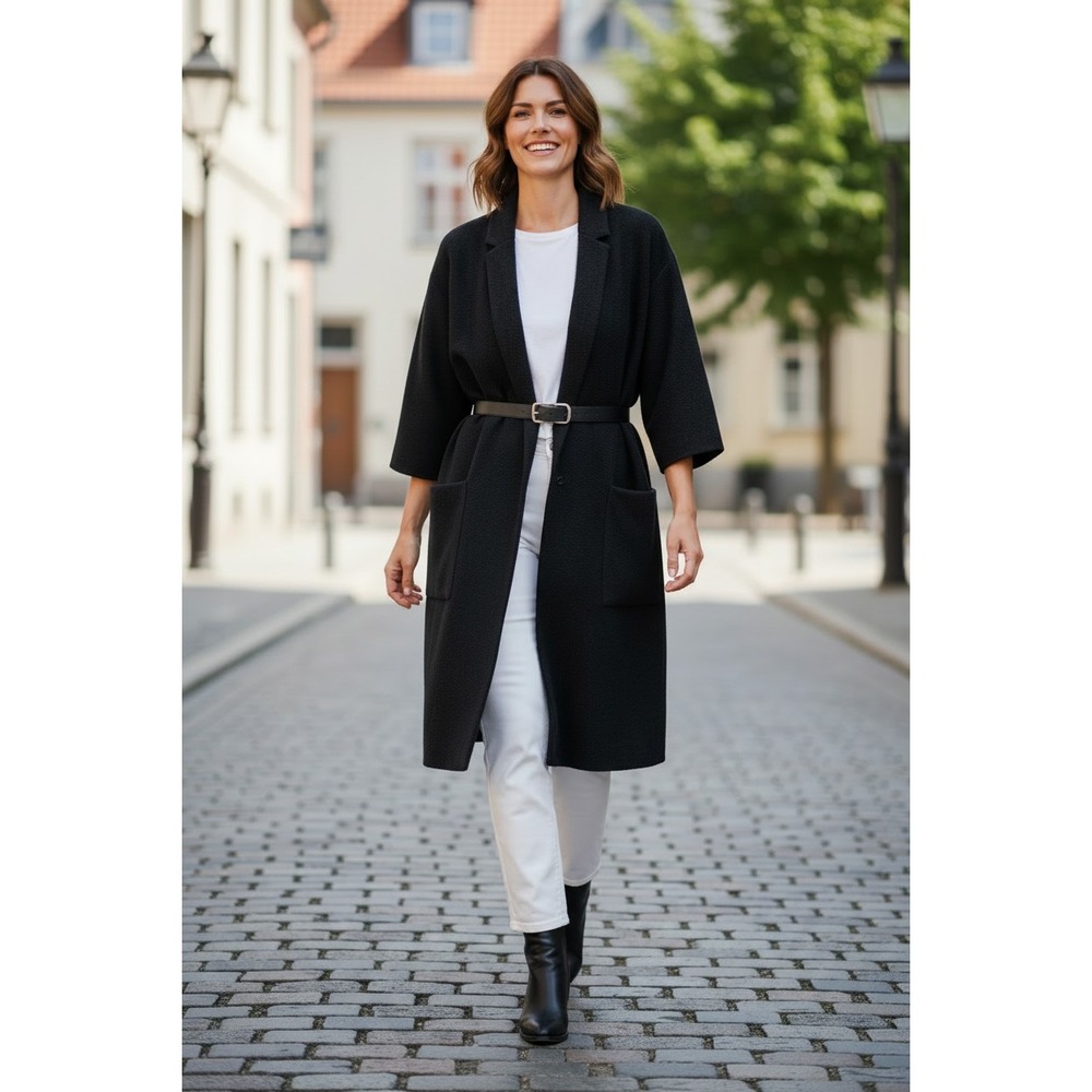 Eileen Fisher Black Tencel Silk Lined Longline Duster Jacket Fits S/M NWOT $398